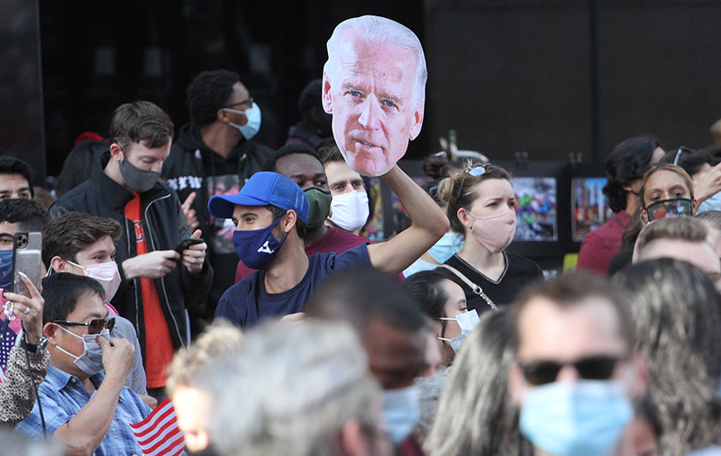 2020 Election Celebrations : New York City : Times Square : Richard Moore : Photographer : Photojournalist